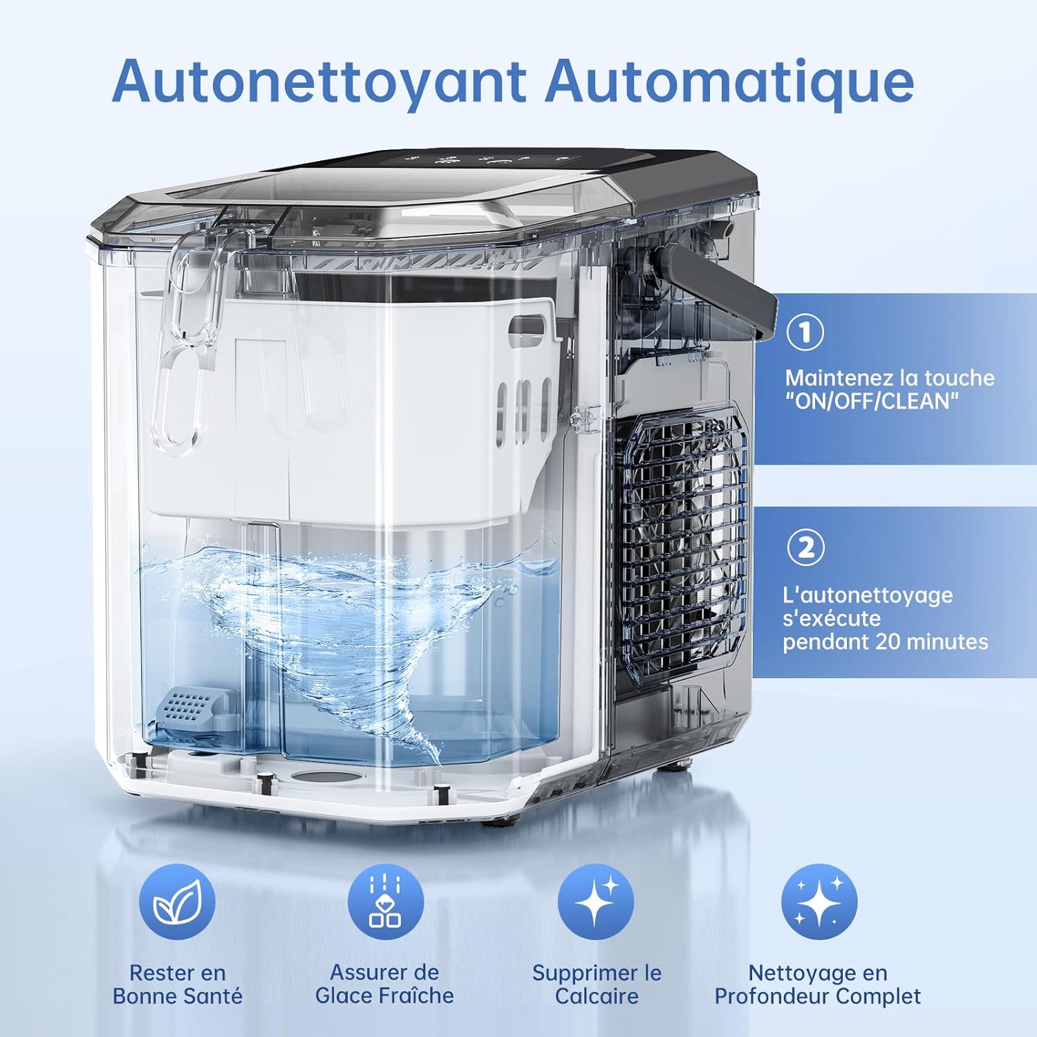 WIE Ice Maker, 12kg in 24h, Quiet Counter Top Ice Maker with Ice Scoop, Self-Cleaning and Portable Ice Maker for Home/Kitchen/Camping