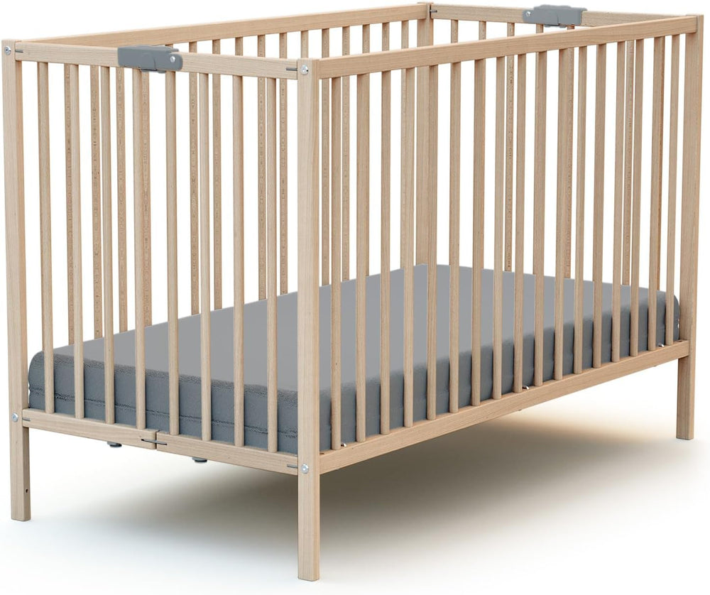 WEBABY - Lit bébé pliant 60x120cm Blanc | Bois massif | Dès la naissance |Confort de sommeil | Sommier à lattes | Compact | Transportable | Pliable |Gain de place | Lit de voyage