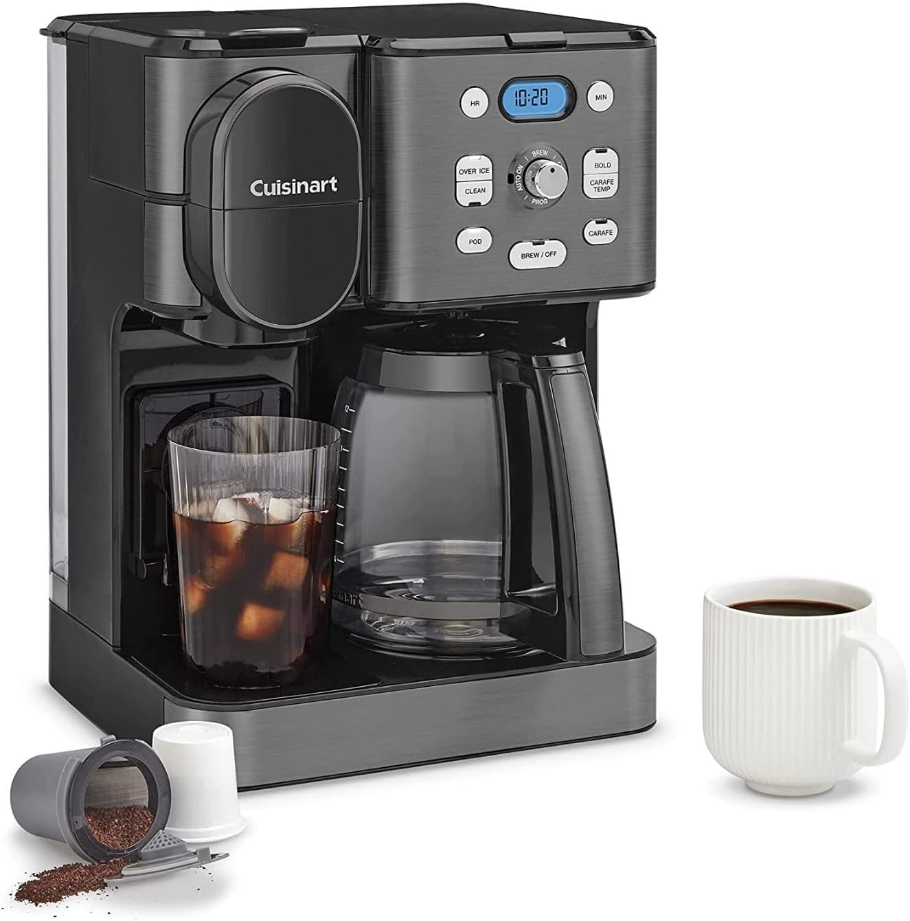 Cuisinart Cafetière, carafe en verre de 12 tasses, cafetière automatique chaude et glacée, machine à café à serveur unique, acier inoxydable noir, SS-16BKS