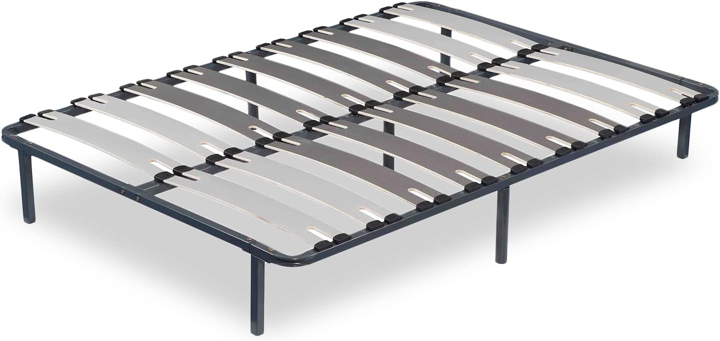 SAMPUR - Morpholattes bed base | 90 x 190 cm | 7 legs included | Grey | 25 cm high | epoxy lacquered metal frame | Extra wide slats | 5 support zones