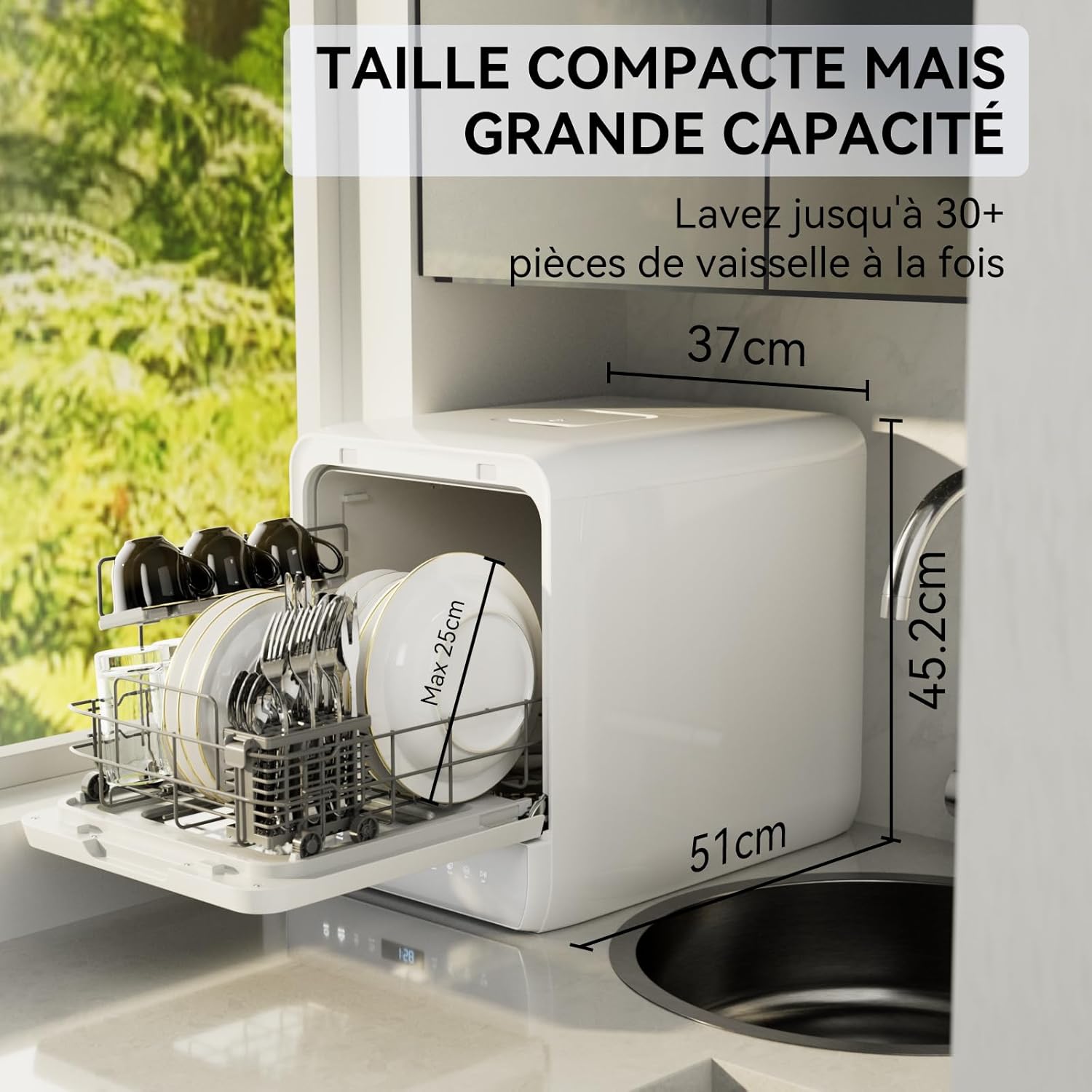 Hermitlux Mini lave-vaisselle de table, 6+1 Programmes de lavage, 5 Couverts et réservoir d'eau de 5L
