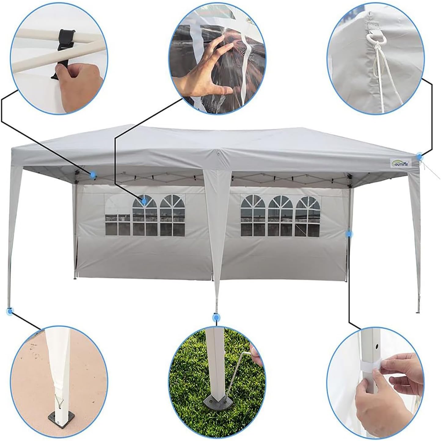 Goutime tonnelle Pliante 3x6,Pop up canopée Gazebo Tente de fête,4 Murs détachables Même Sac à roulettes,abri de Jardin Exterieur,Tente de réception（Blanc）