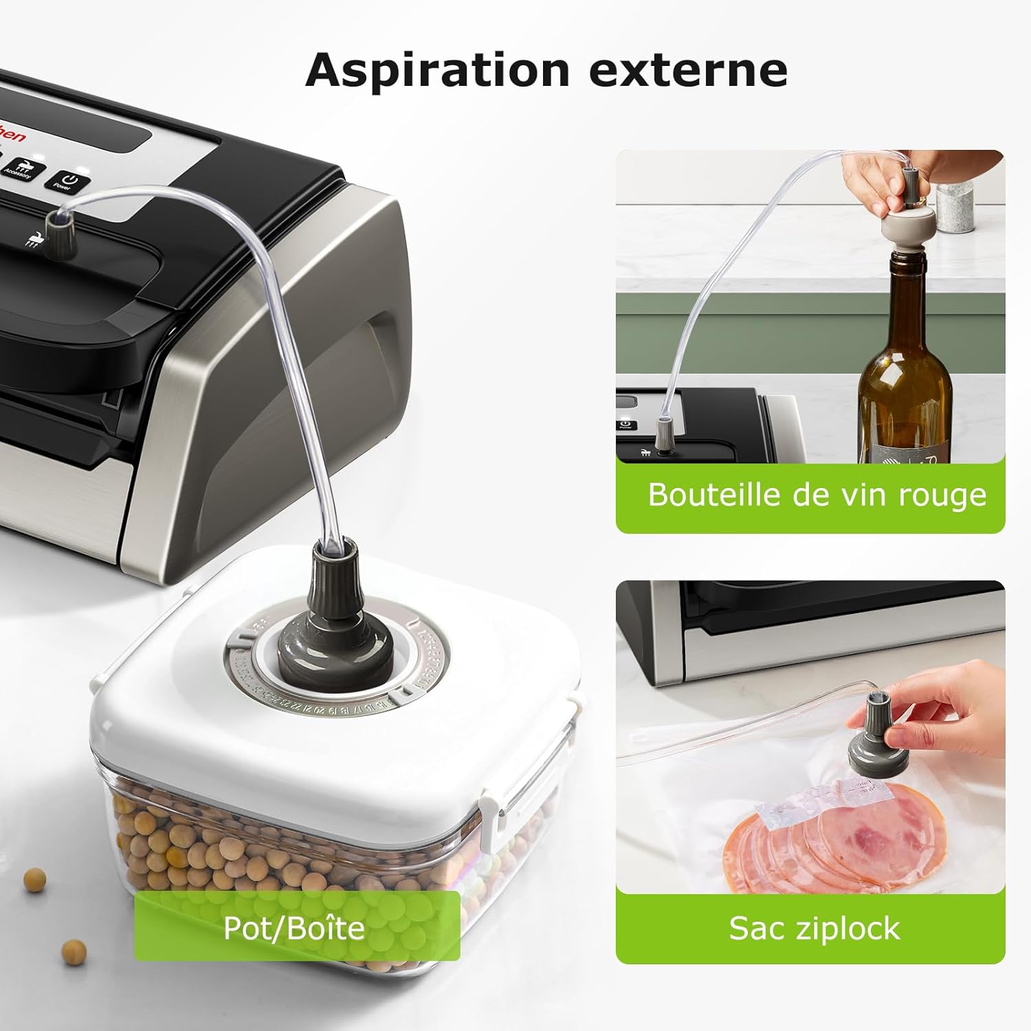 Bonsenkitchen Powerful and Quiet Food Vacuum Sealer with Globefish Technology for Continuous Work, Locked Handle Design, Integrated Cutter, 2 Rolls of Bags Included