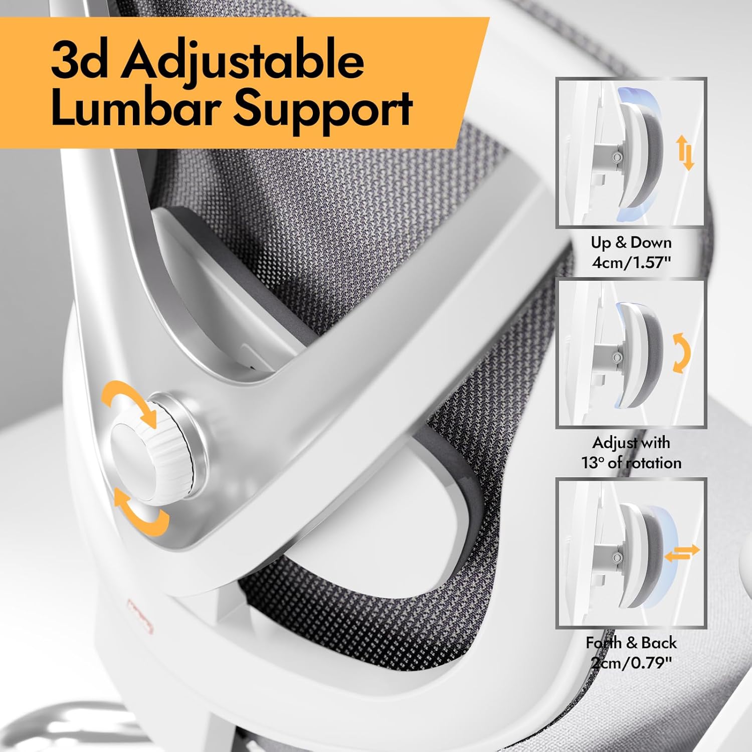 HOLLUDLE Chaise de Bureau Ergonomique avec Support Lombaire 3D & accoudoirs 3D réglables – Design en V du Dos, Fauteuil de Bureau Confortable pour Bureau et Maison, Blanc