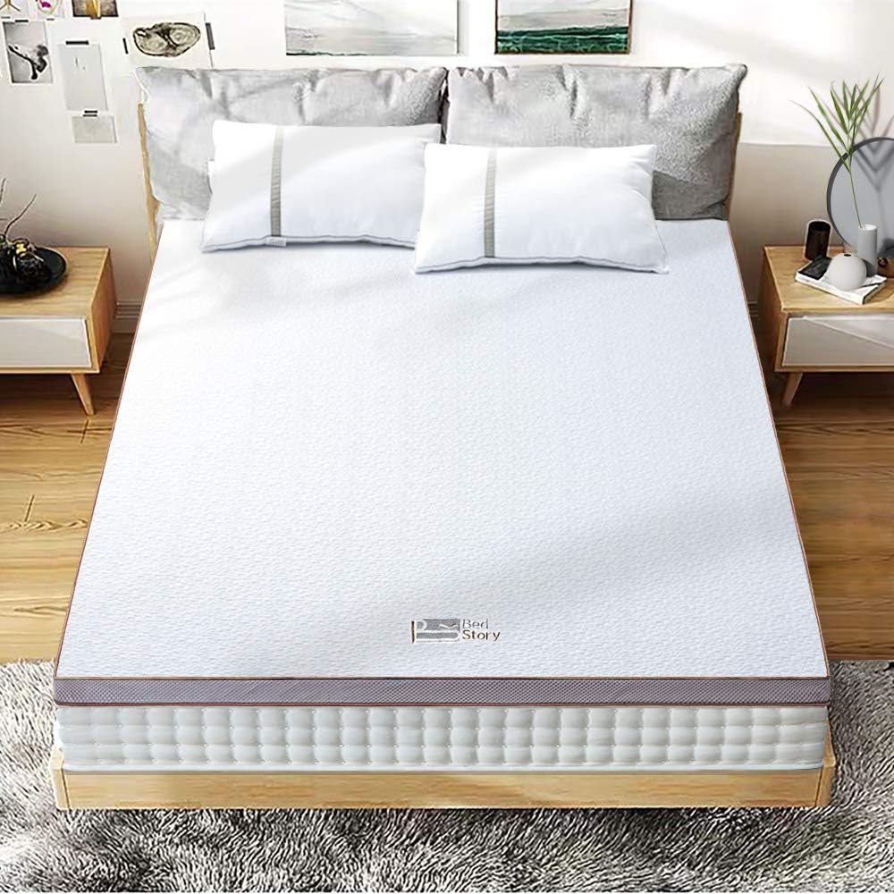BedStory [Nouvelle Technologie] Surmatelas 160 x 200 à Mémoire de Forme de 7.5CM, Surmatelas de Haute Densité avec Gel Plus Respirant, Housse Amoivible et Lavable