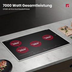 GASLAND IH774BFB Plaque de Cuisson Induction encastrable 77 cm, 4 foyers avec cadre en inox, zone spéciale BBQ, PowerBoost, 7000W (Poêle non incluse)