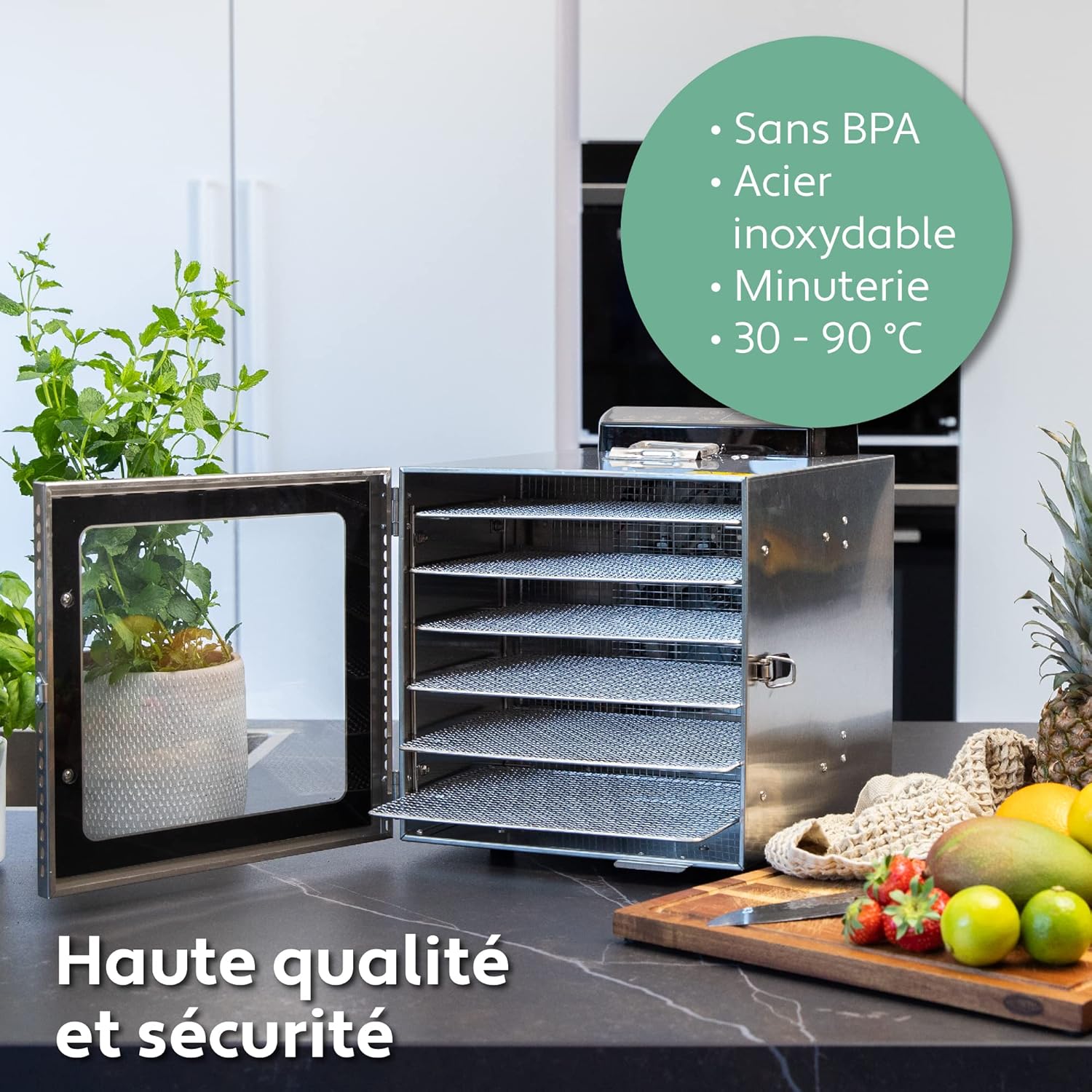Vita5 Nobel Pro6 Deshydrateur Alimentaire avec 6 Plateaux en Inox - Déshydrateur avec Minuterie 24h et Température 35-75 °C - Deshydrateur Viande, Fruits, Champignons - 650W Déshydrateur Alimentaire