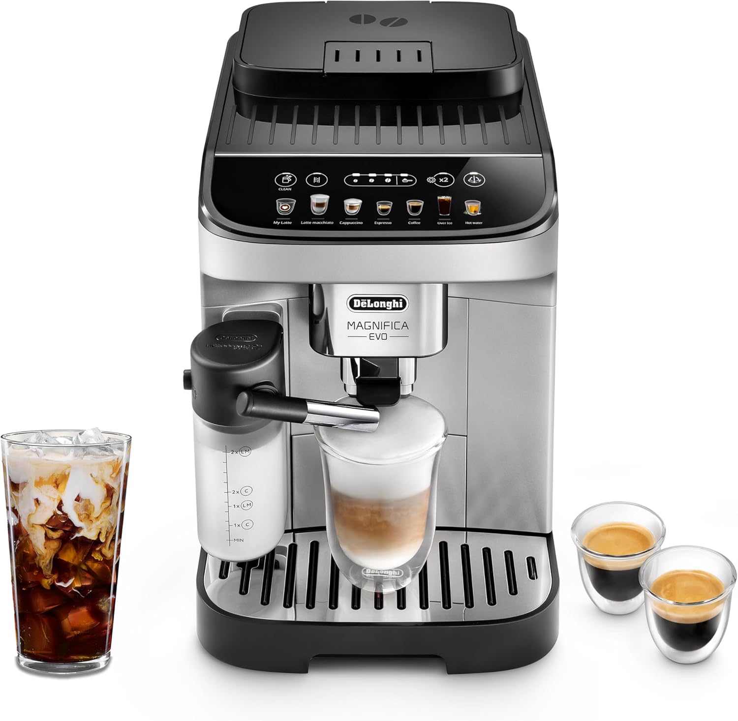 De'Longhi Magnifica Evo Automatic Espresso & Coffee Machine with Manual Milk Frother, Built-in Grinder & Auto-Clean Function - For Latte, Cappuccino, Americano, Iced Coffee, ECAM29043SB