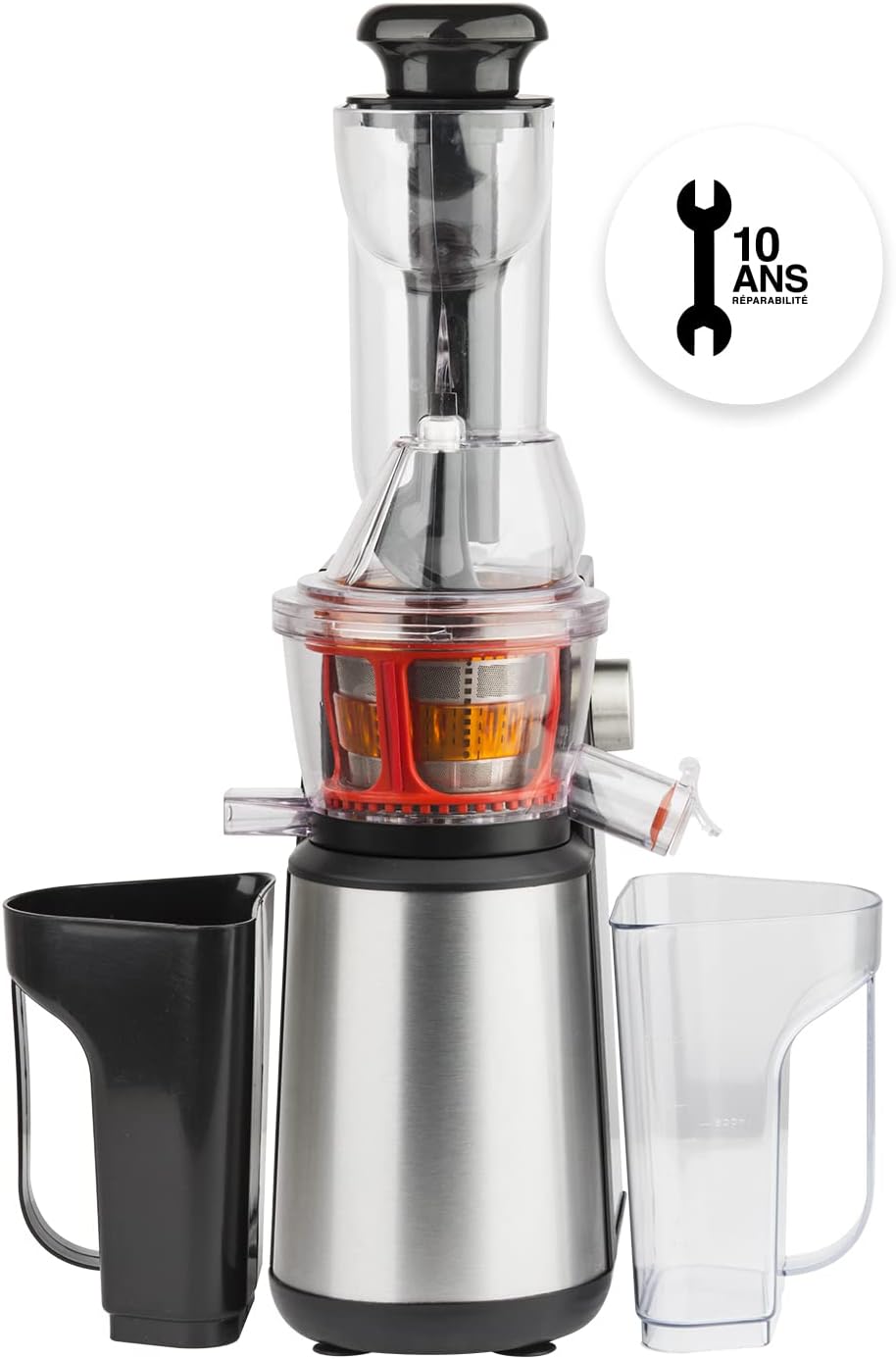 Extracteur de Jus de Fruits et Légumes vertical GSX24 H.Koenig Centrifugeuse Vitamin + sans BPA - 82 mm Large Bouche - 3 tamis pour jus fin ou épais et sorbet - Pression douce - 50 tours 400 W