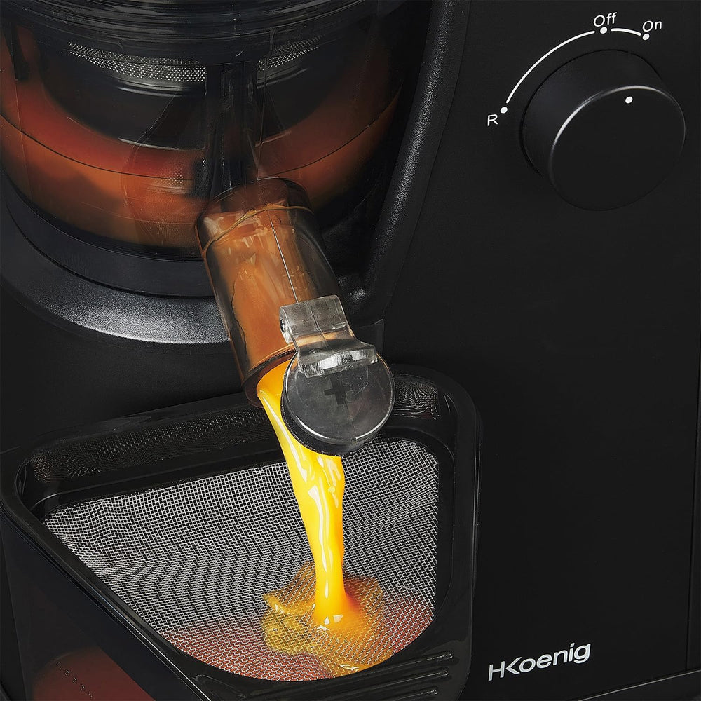 H.Koenig GSX12 Vertical Juice Extractor Stainless Steel Black, Fruit and Vegetable Juice, BPA Free, 82 mm Wide Mouth, Soft Pressure, 1 Litre, 400 W