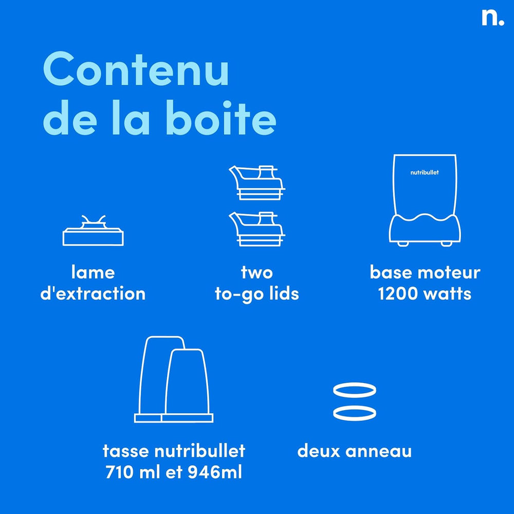 Nutribullet Pro 1200, Blender électrique, Broyeur, Smoothie Blender, Blender multifonctions, puissance 1200w, verres 700ml et 900ml, noir, NB120MB