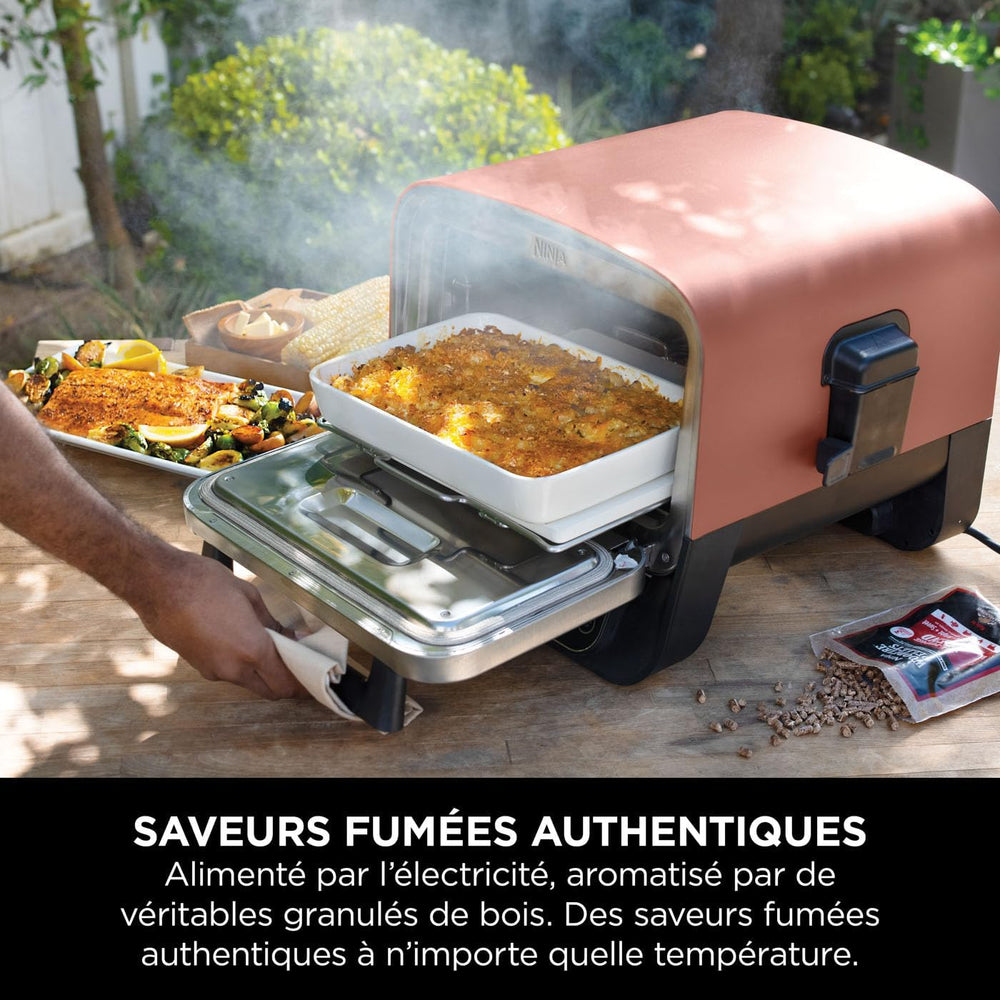 Ninja Woodfire 8-in-1 Electric Outdoor Pizza Oven, Rotisserie & Smoker BBQ with Grate, Pro-Heat Plate, Pizza Stone, Wood Pellets and Shovel, 6 Settings, Dark Orange OO101EU