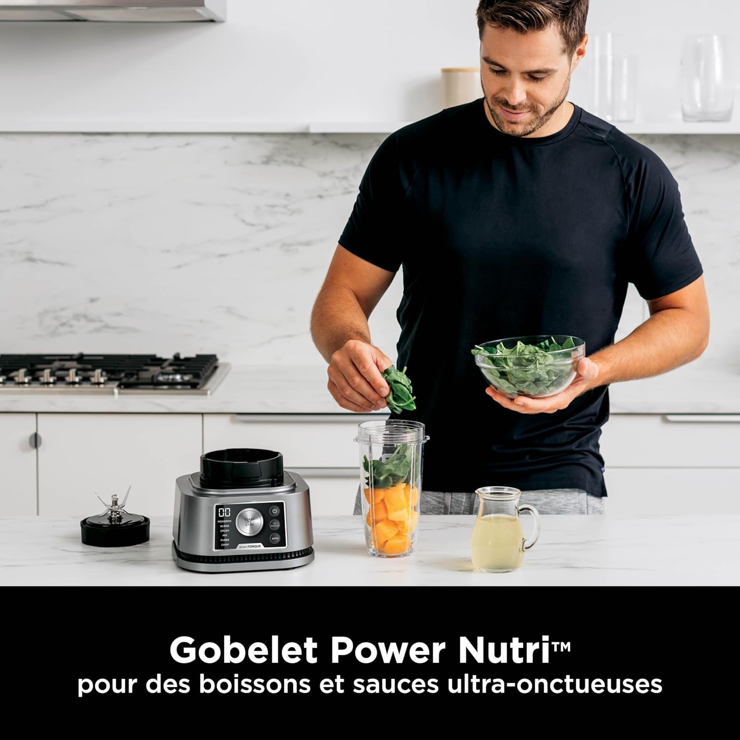 Ninja Foodi Power Nutri Blender 3-in-1 Blender for Smoothie Bowls, Thick Spreads and Iced Drinks, Automatic Programs, 2.1 L, 700 ml and 400 ml, 1200 W, Silver CB350EU