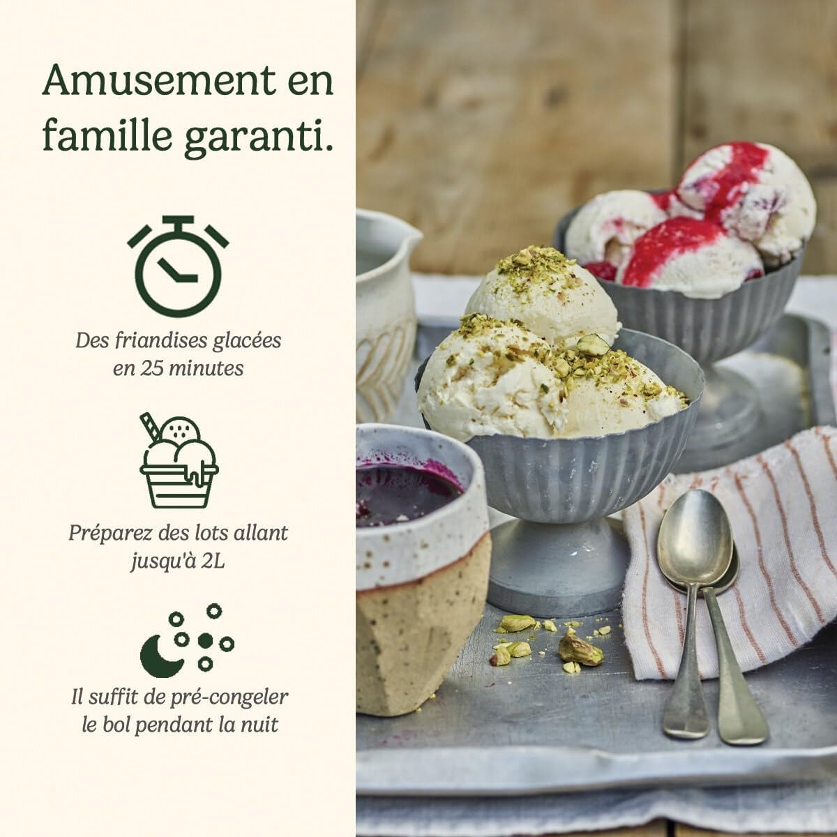 Cuisinart Sorbetière - Fait de la crème glacée, du gelato, du sorbet et du yogourt glacé en 40 minutes - Desserts maison - Facile à utiliser - Acier inoxydable - ICE100BCU