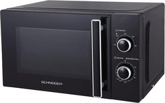 SCHNEIDER SCMW20SMB, Micro ondes solo, 20 litres, Fonction décongélation, 5 niveaux de puissance, Puissance (700W), Commande mécanique, Plateau tournant (25.5cm), Noir