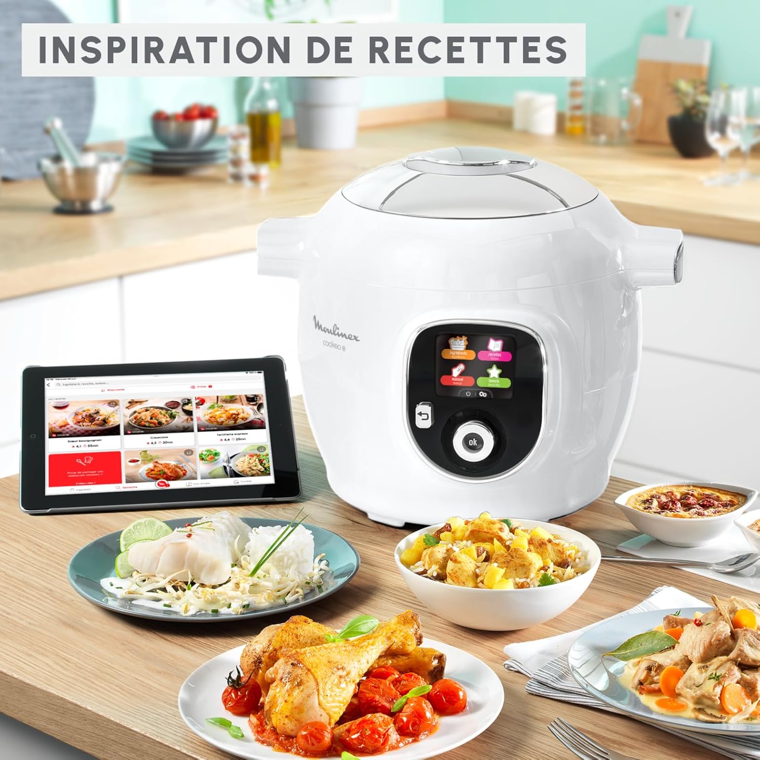 Moulinex, Cookeo Multicuiseur intelligent 6L, 150 recettes intégrées, Cuisson sans surveillance, Ecran intuitif, Guide de cuisson, Application MyMoulinex, 1600W, Blanc, 15 ans réparabilité