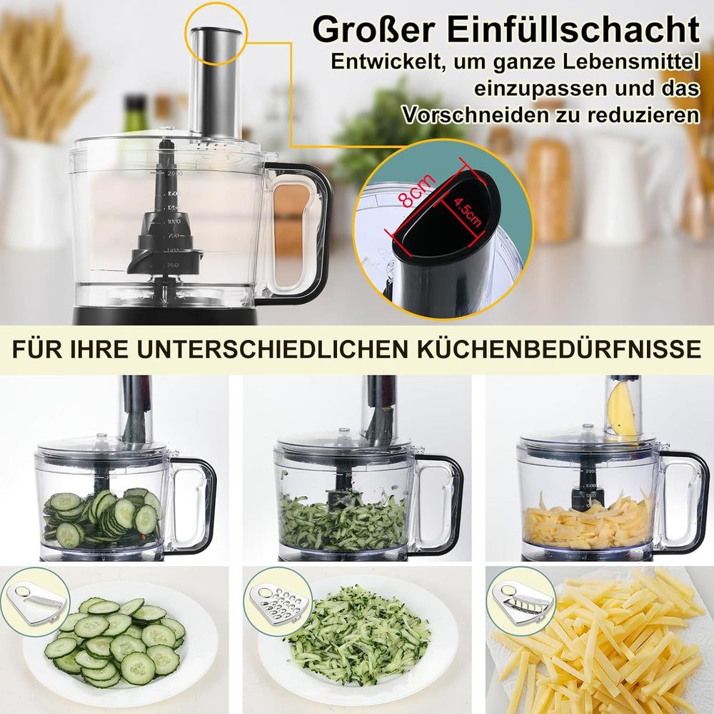 TopStrong Multifunctional Food Processor, 1100 W Multifunctional Food Processor, 11 in 1 Food Processor Included Chopper, Kneader Hook, Blender, Citrus Press and Coffee Grinder, 3.2L Bowl and 1.5L