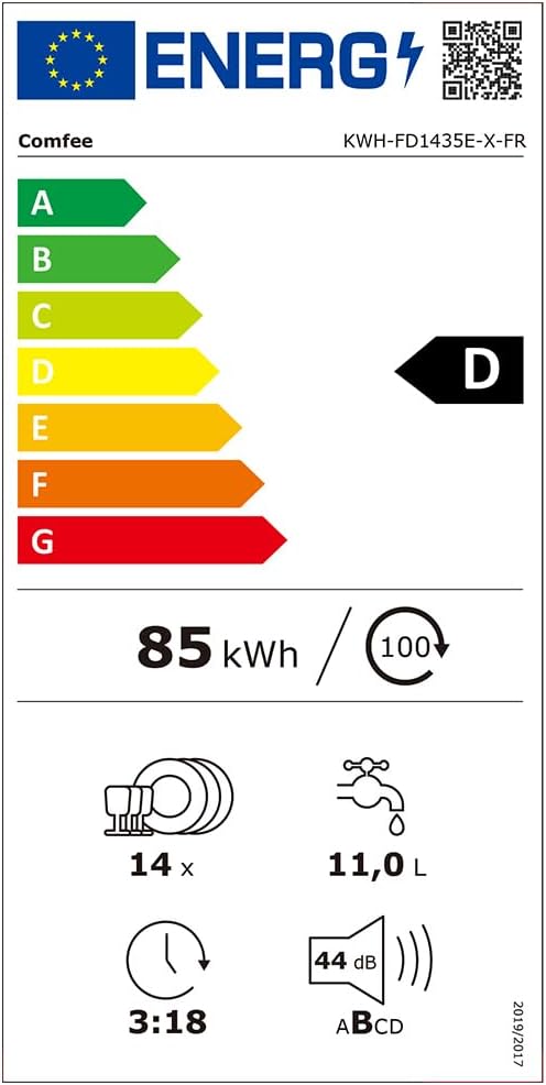 COMFEE’ FD1435E-X | Lave-vaisselle 14 Couverts Ultra-Silencieux
