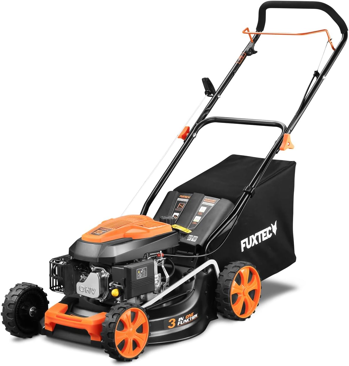 FUXTEC Tondeuse thermique pousse FX-RM4646ECO - Tres bon rapport qualit-prix - Easy Clean 3en1 largeur de coupe 46cm - bac de ramassage 50L