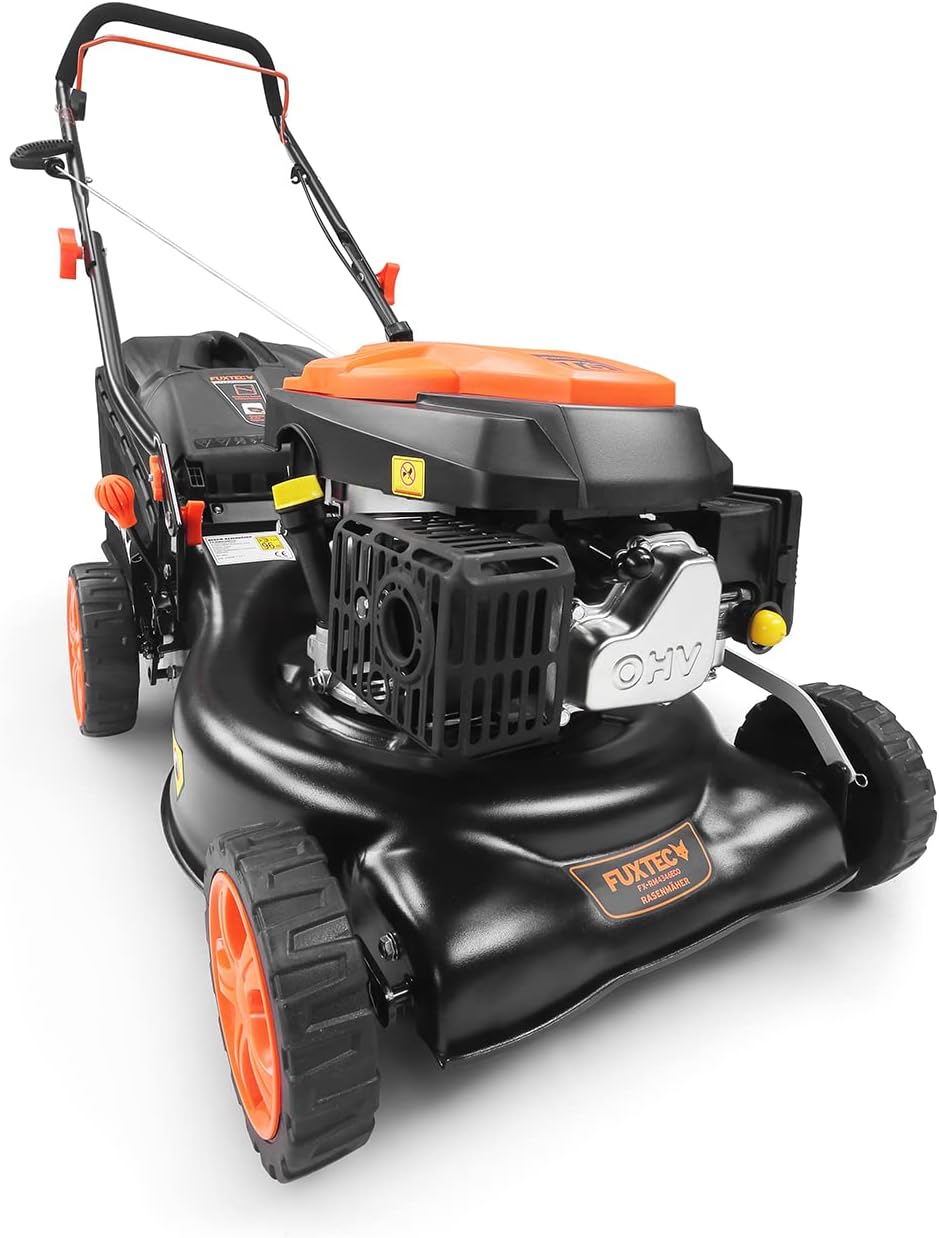 FUXTEC Tondeuse thermique pousse FX-RM4646ECO - Tres bon rapport qualit-prix - Easy Clean 3en1 largeur de coupe 46cm - bac de ramassage 50L