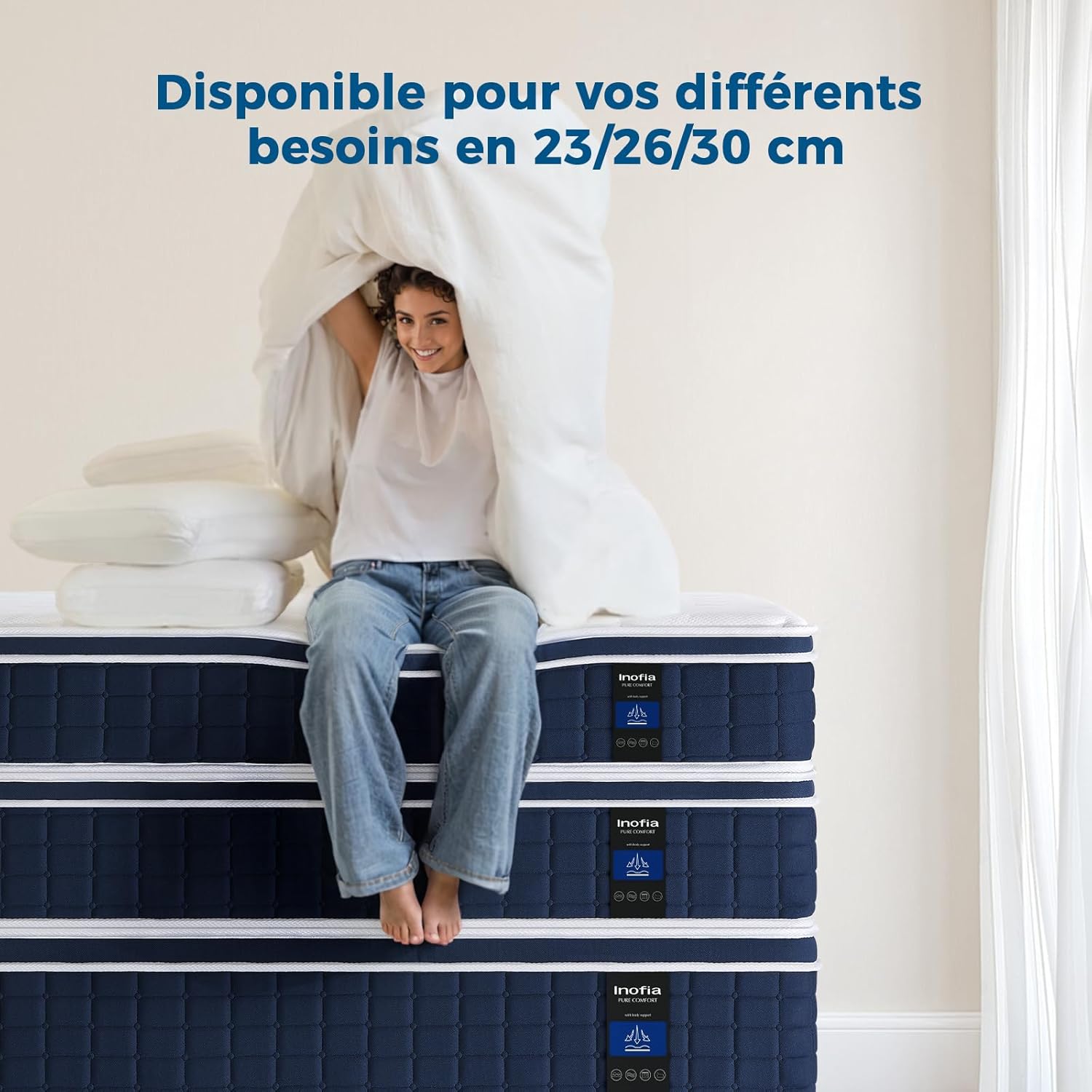 Inofia Ace Hybrid Firm Mattress 140 x 200 cm H4 Firm Mattress with Breathable Memory Foam and Independent Bagged Springs, 7 Ergonomic Zones, Extra Comfort for Adults and Children
