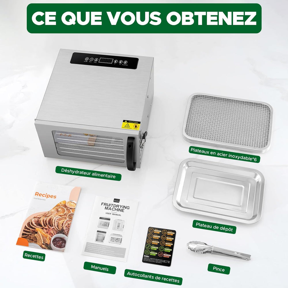 Kwasyo Food Dehydrator, 10 Trays • Desiccator with Timer (24H) • Fruit and Vegetable Dehydrator Adjustable Temperature (30 to 90°C) + 1 x Recipe Book