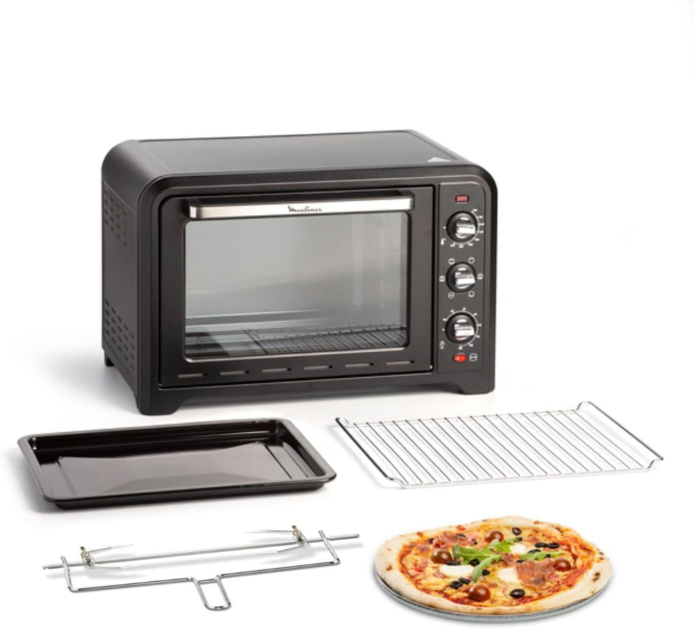 Moulinex Oven, 33 L, Rotating heat, Advanced convection, 6 cooking modes, Thermostat adjustable up to 240°C, Timer 120 min, Reversible grill, Silicone oven mitts, Optimo Black OX464811