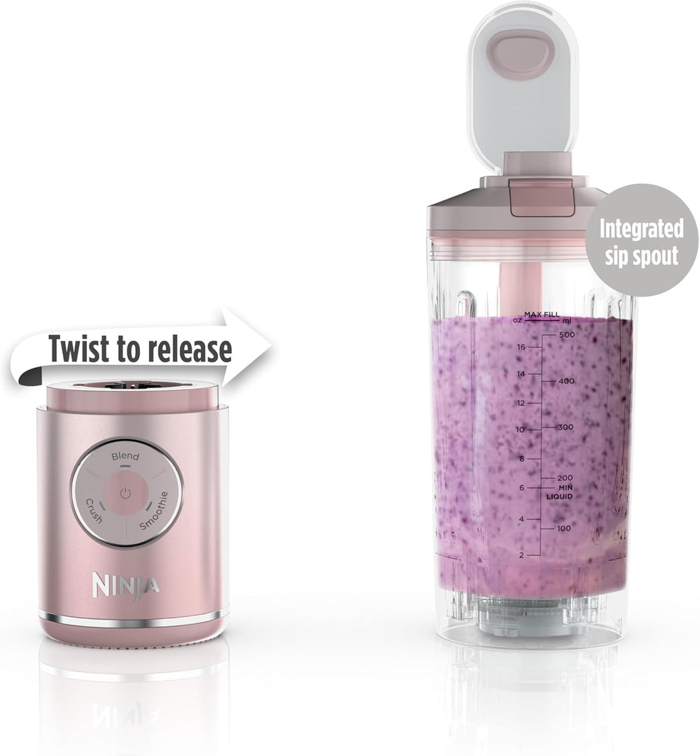 Ninja Blast Max, Portable Blender + Twist & Go, Personal Smoothie, Blend, Ice Crush, 3 Programs, Cordless, 22 oz removable Vessel, Dishwasher Safe, Leakproof, Pink, BC251PK