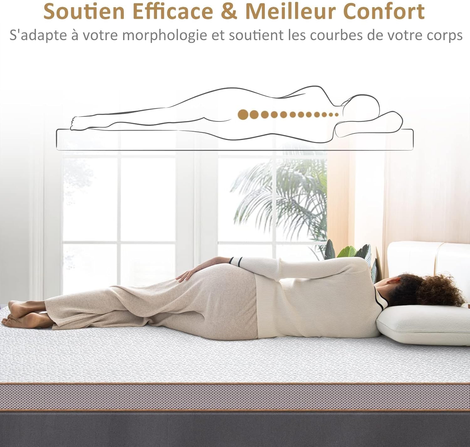 BedStory [Nouvelle Technologie] Surmatelas 160 x 200 à Mémoire de Forme de 7.5CM, Surmatelas de Haute Densité avec Gel Plus Respirant, Housse Amoivible et Lavable