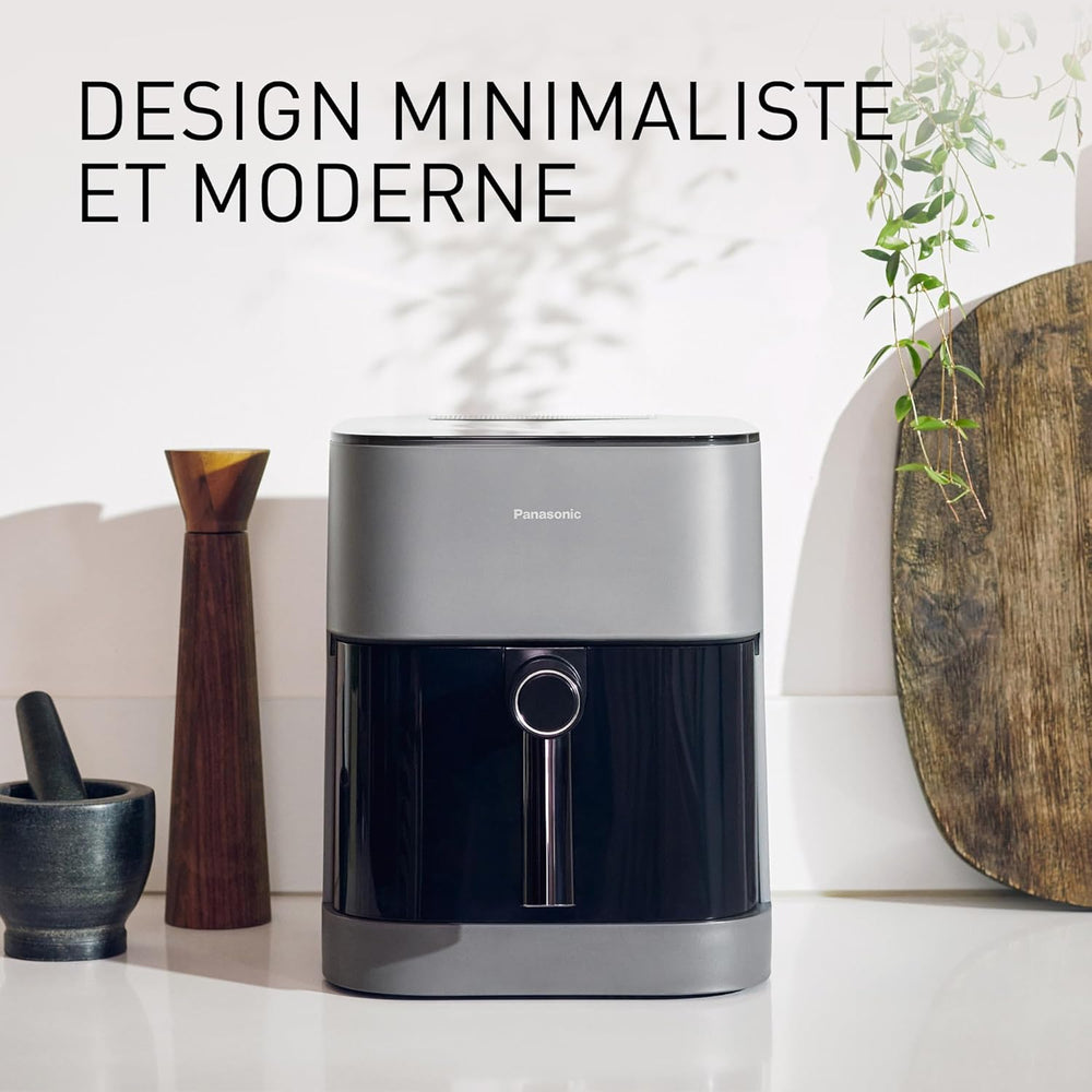 Panasonic NF-CC500SXE AirFryer Friteuse sans huile avec Hublot, 5L, 80-200°C, Minuterie Numérique et Écran LCD, Vapeur Douce, 11 Préréglages, Nettoyage Facile, Gris Mat