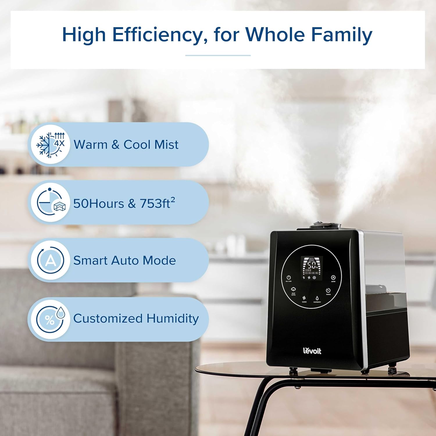 LEVOIT OasisMist 1000S (10L) Smart Humidifier for Home Large Room Bedroom, Last 100 Hours Suitable for Indoor Plant, Cover up to 600ft², Easy Top Fill, Remoter & Voice Control, Auto Mode, Quiet, White