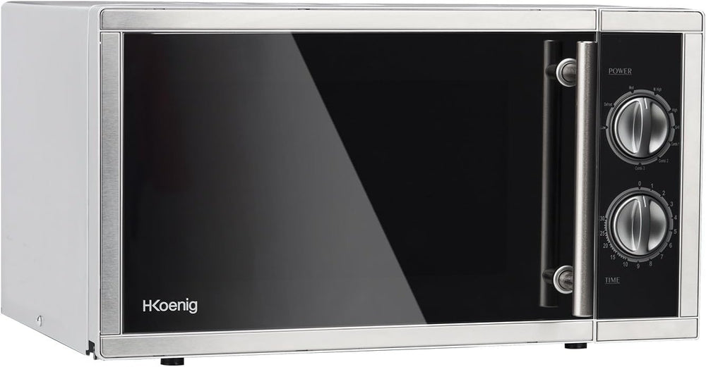 H.Koenig Four à Micro-ondes Compact Digital 20L VIO2, 700W, Plateau tournant 24,5cm, Multifonction Programmable 6 niveaux de chauffe, Décongélation et Express, Minuterie 60min, Effet mirroir noir
