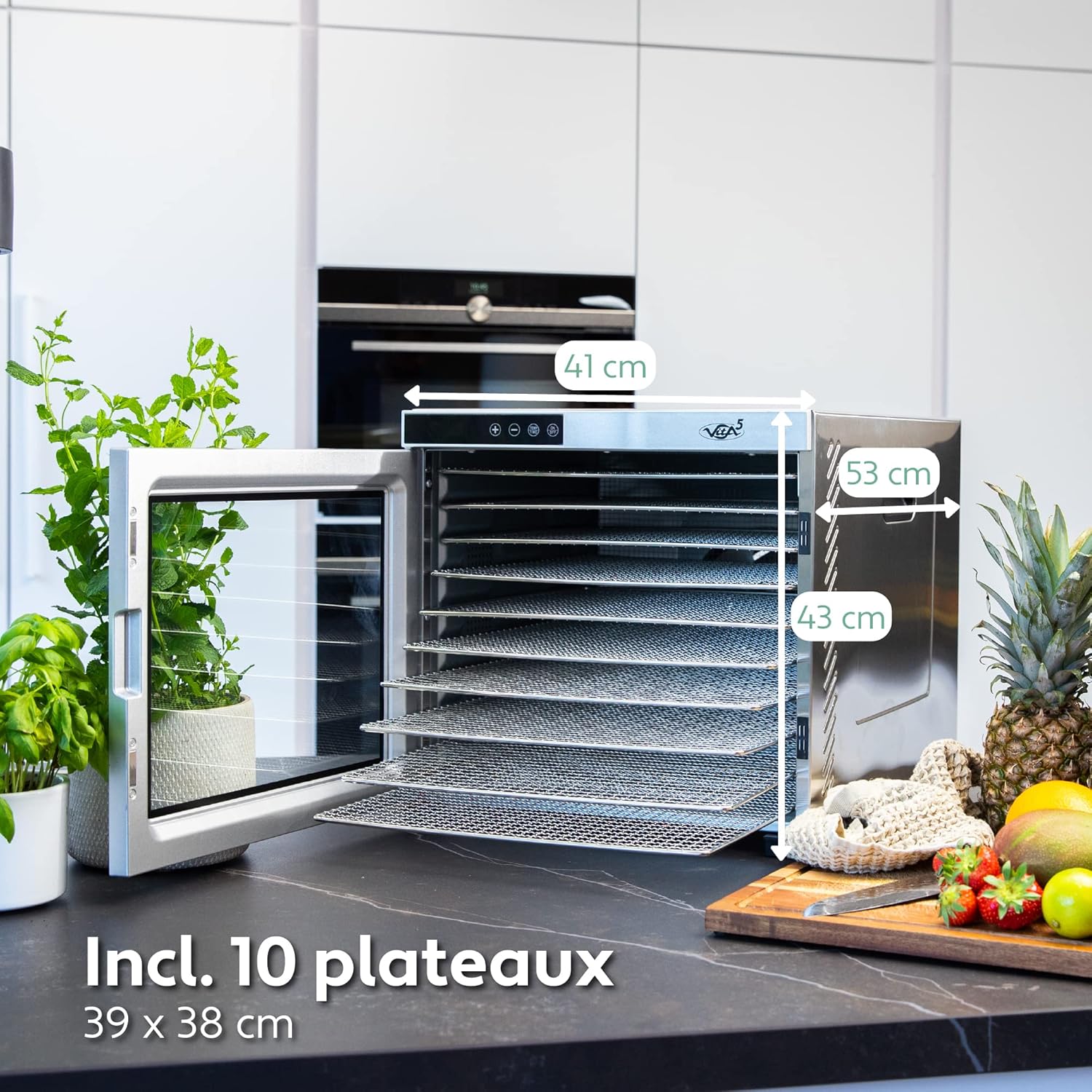 Vita5 Nobel Pro6 Deshydrateur Alimentaire avec 6 Plateaux en Inox - Déshydrateur avec Minuterie 24h et Température 35-75 °C - Deshydrateur Viande, Fruits, Champignons - 650W Déshydrateur Alimentaire