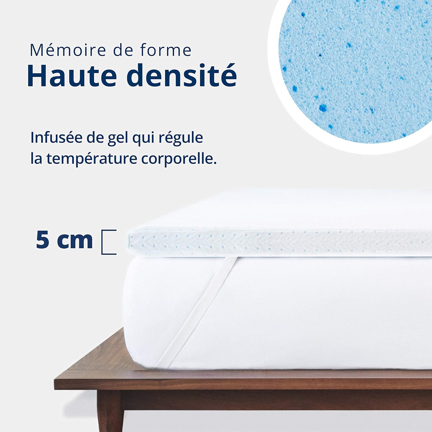 ViscoSoft - Surmatelas 160 x 200 Gel, Surmatelas Rafraichissant Memoire de Forme 5cm, Effet Frais et Relaxant, Housse Bambou Lavable & Amovible, Surmatelas Gel Confort Moelleux (160 x 200 x 5 cm)