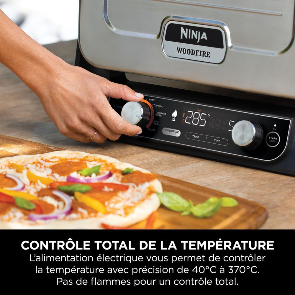 Ninja Woodfire 8-in-1 Electric Outdoor Pizza Oven, Rotisserie & Smoker BBQ with Grate, Pro-Heat Plate, Pizza Stone, Wood Pellets and Shovel, 6 Settings, Dark Orange OO101EU