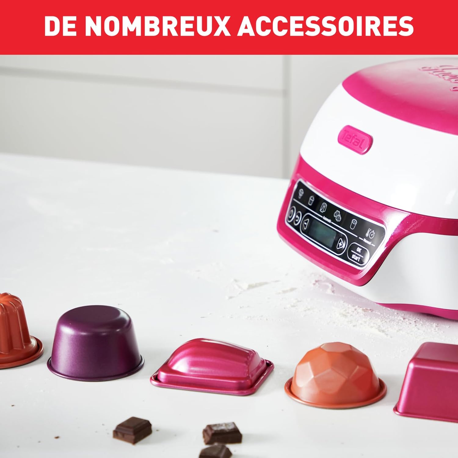 Tefal Smart Cake Machine, 5 Automatic Programs, 1 Manual Mode, 12 Mini Cake Moulds, 1 Large Mould, Compatible with CreaBake Series, Cake Factory Delights KD810112