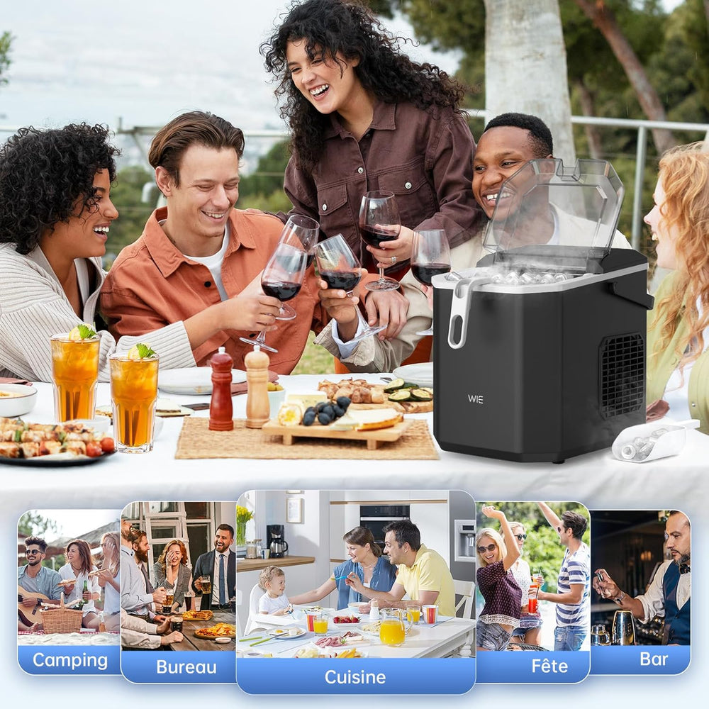 WIE Ice Maker, 12kg in 24h, Quiet Counter Top Ice Maker with Ice Scoop, Self-Cleaning and Portable Ice Maker for Home/Kitchen/Camping