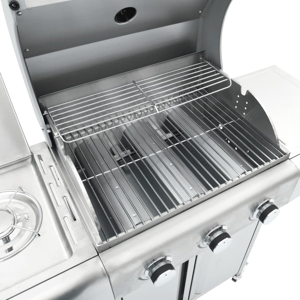 Furniture Select-Barbecue à gaz avec 4 brûleurs en acier inoxydable Argenté