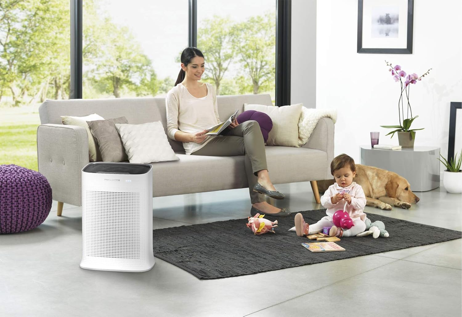 Rowenta Nanocaptur+ Pure Air Purifier, Silent, Automatic, 4 Filtration Levels, Treatment of Allergens and Fine Particles PU3040F0, White
