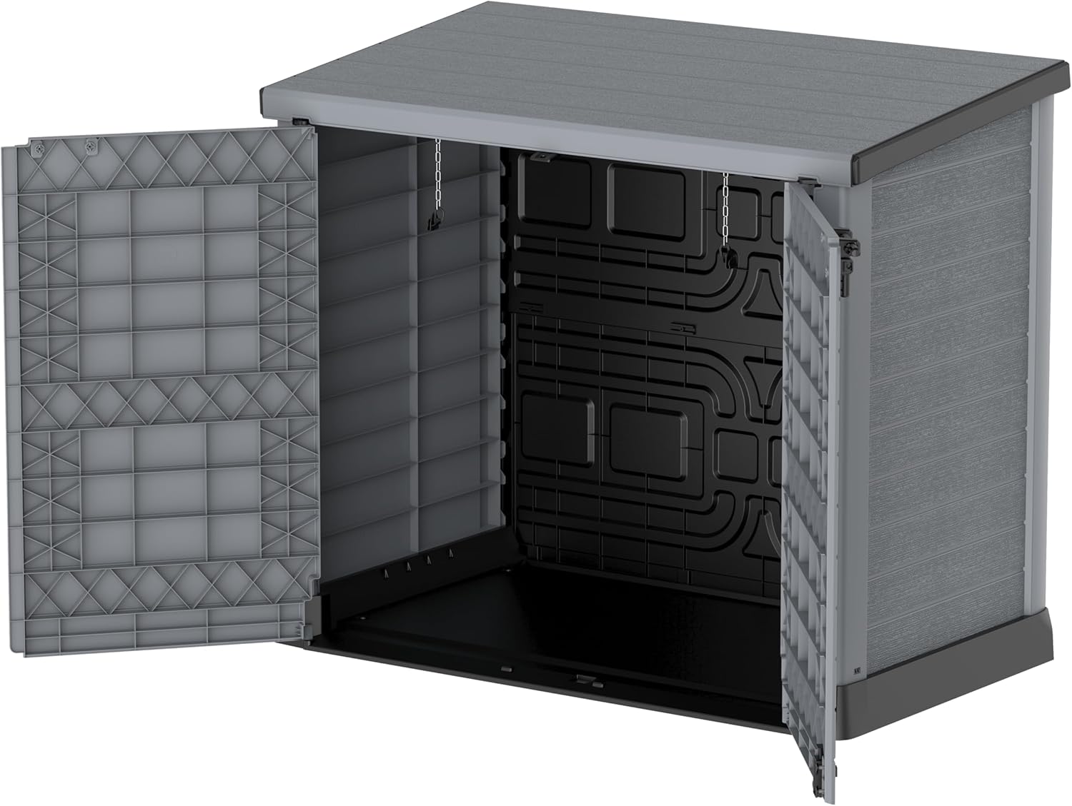 Duramax StoreAway 1200L Plastic Garden Shed/ Flat Lid, Outdoor Storage Shed, Wheelie Bin Hideaways, Wheelie bin box, Durable Construction, Ideal for Bikes, BBQs & 2x 240L Bins, 145x85x125 cm, Brown