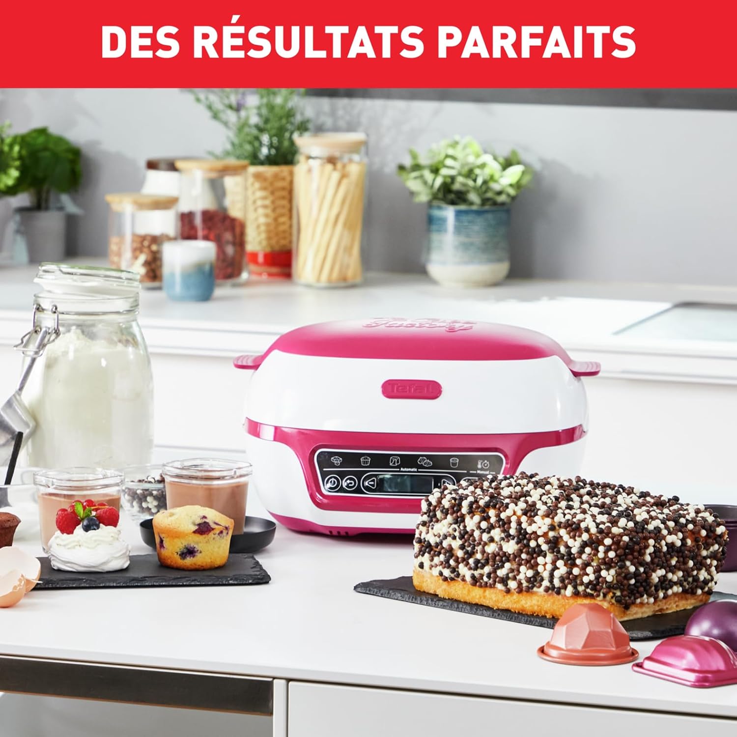 Tefal Smart Cake Machine, 5 Automatic Programs, 1 Manual Mode, 12 Mini Cake Moulds, 1 Large Mould, Compatible with CreaBake Series, Cake Factory Delights KD810112