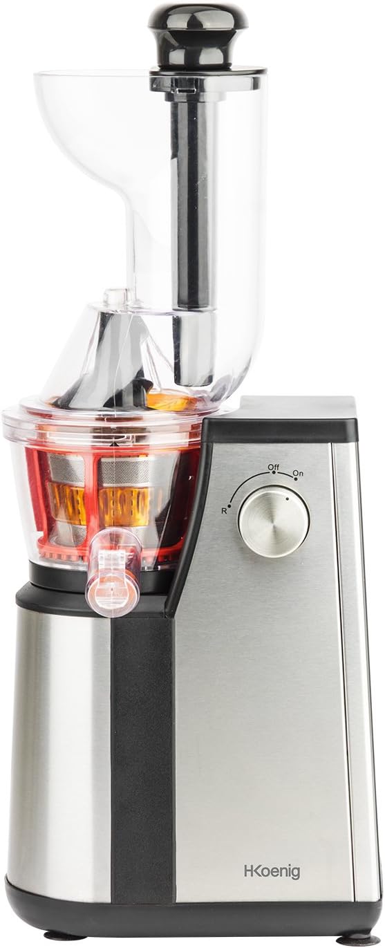 H.Koenig GSX12 Vertical Juice Extractor Stainless Steel Black, Fruit and Vegetable Juice, BPA Free, 82 mm Wide Mouth, Soft Pressure, 1 Litre, 400 W