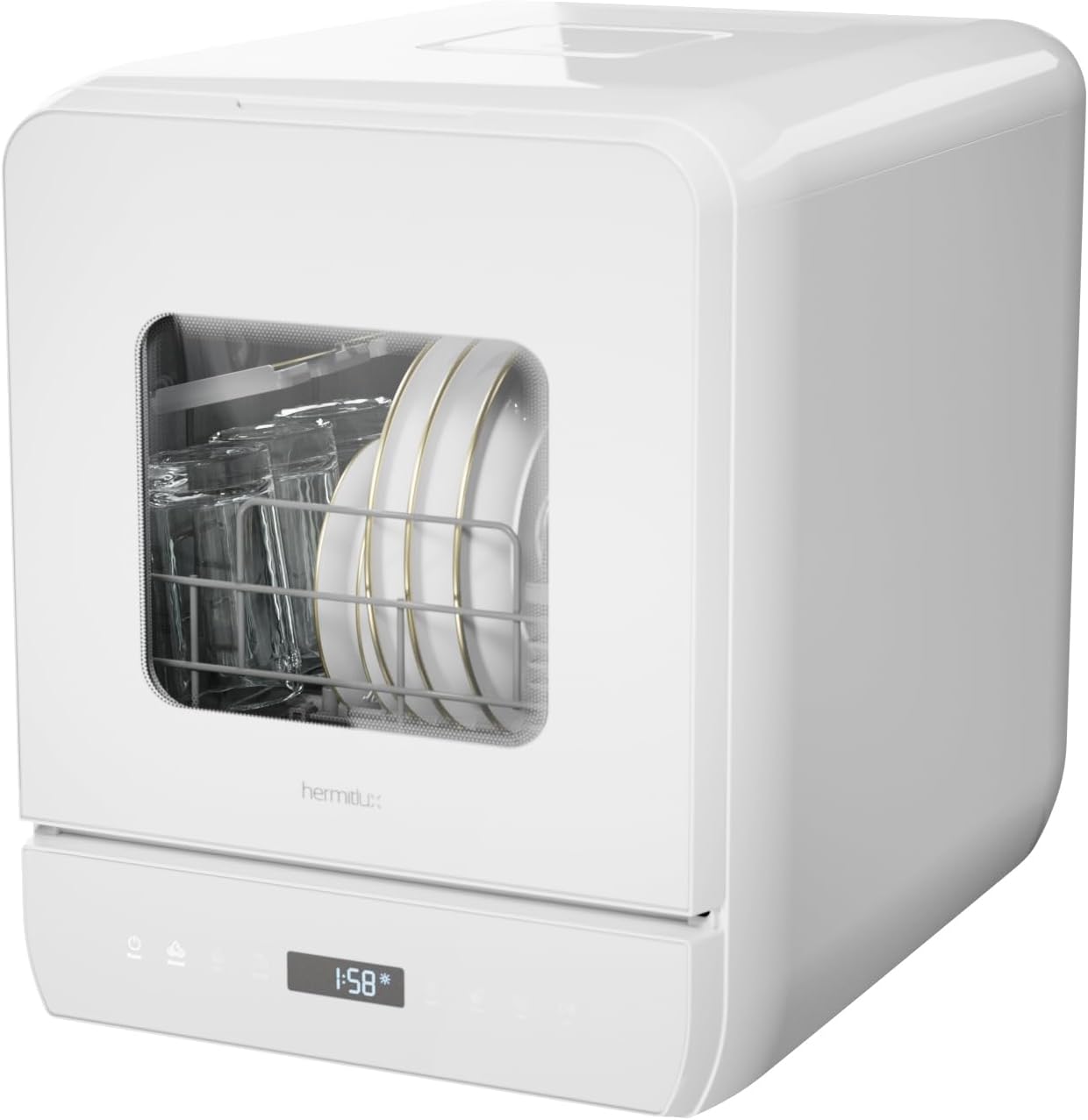 Hermitlux Mini lave-vaisselle de table, 6+1 Programmes de lavage, 5 Couverts et réservoir d'eau de 5L