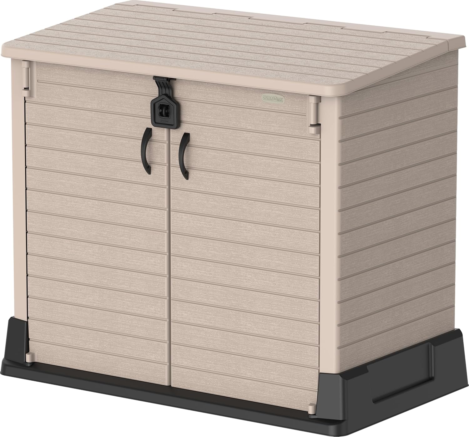 Duramax StoreAway 1200L Plastic Garden Shed/ Flat Lid, Outdoor Storage Shed, Wheelie Bin Hideaways, Wheelie bin box, Durable Construction, Ideal for Bikes, BBQs & 2x 240L Bins, 145x85x125 cm, Brown