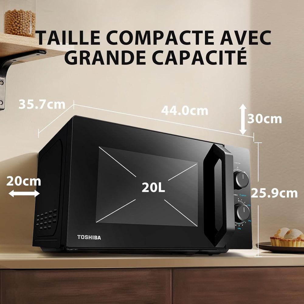 Toshiba Micro-ondes 20L MW2-MM20P(BK), Micro-ondes sur Pied, 800W, 5 Niveaux de Puissance, avec Décongélation Facile, éclairage LED à l'intérieur, Noir