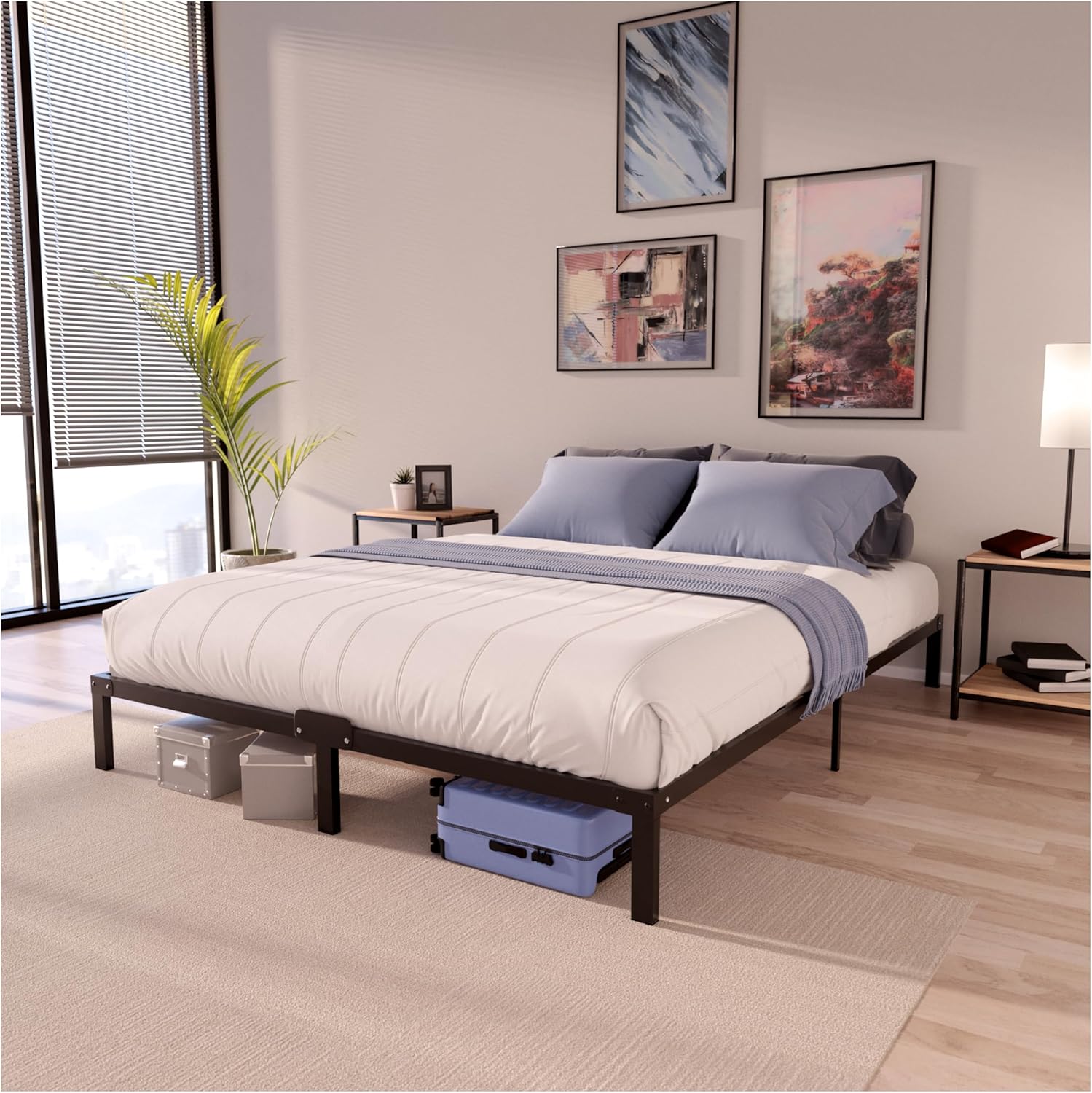 Dreamzie Cadre de Lit 160x200 avec Sommier - Sommier 160x200 avec Pieds - Hauteur de 35 cm - Structure Solide, Assemblage Facile et Espace de Rangement