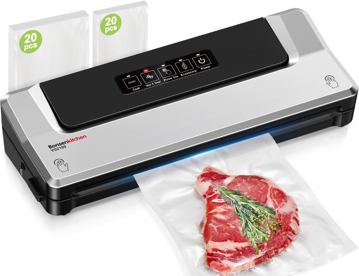 Bonsenkitchen Machine Sous Vide Alimentaire - Appareil de Mise Sous Vide pour La Cuisson Sous Vide et La Conservation des Aliments Frais, Y 40 Compris Les Sacs Sous Vide