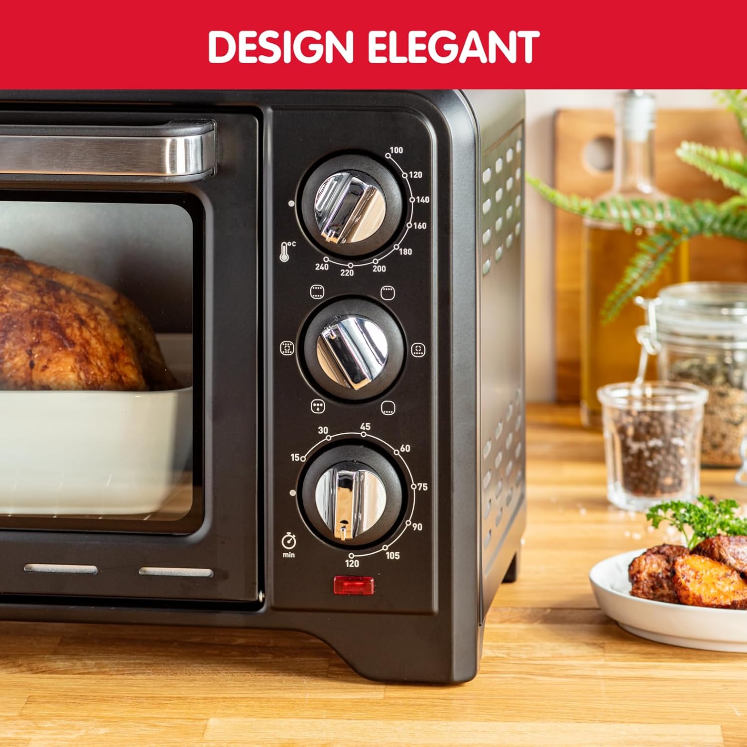 Moulinex Four électrique 39 L, 7 modes de cuisson, Chaleur tournante, Thermostat réglable jusqu’à 240° C, Tournebroche, Minuteur 120 min, Grille réversible, Optimo noir OX485810