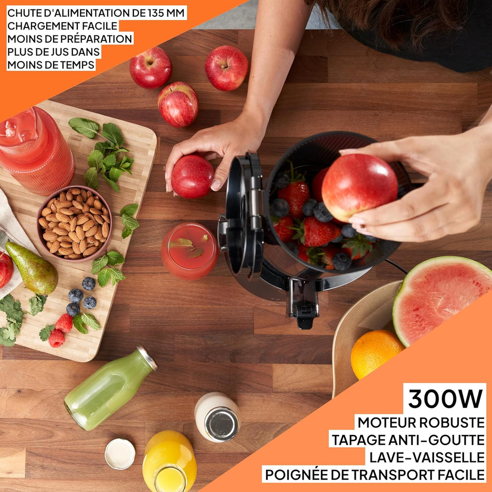 Slow Chewing, Slow Juicer, Fresh and Healthy Juice, Sorbet, Ice Cream, Mouth 75 mm, BPA Free, 240 Watts, Cold Pressure, Stainless Steel Black Fridja f1900