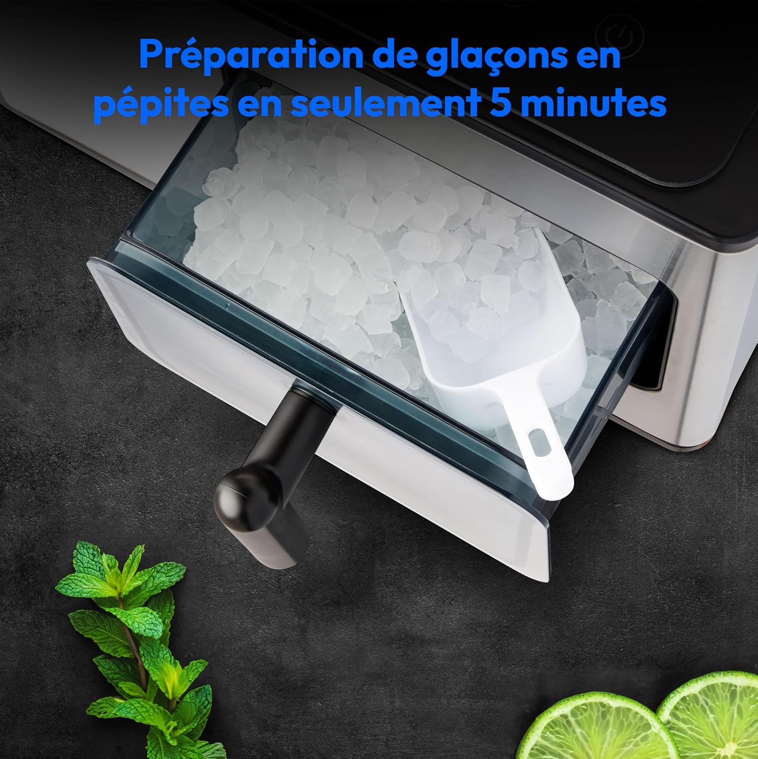 MEDION Ice maker (ice cube size small & large, 2.6 litre water tank, short production time approx. 10 minutes, crystal clear ice cubes, self-cleaning, control window, screen,